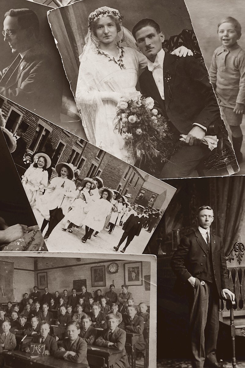 Scattered black and white old wedding photos with white borders. Photo by Suzy Hazelwood on Pexels.com
