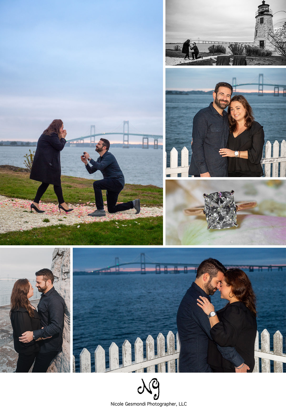 romantic sunset proposal at Gurney's Newport lighthouse