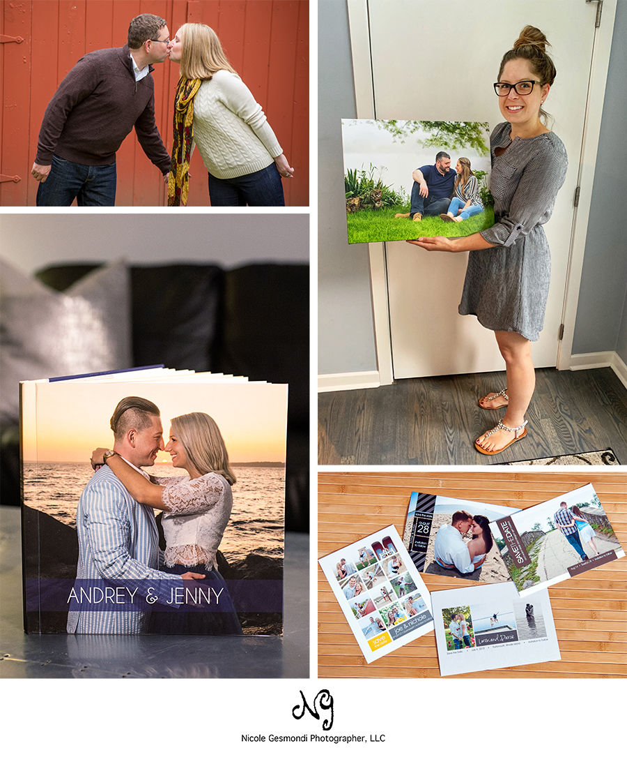 Samples of products printed from engagement sessions