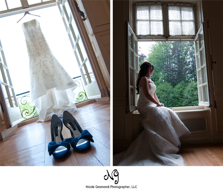 Bride gazing outside at Glen manor house in Portsmouth, RI bridal portrait silhouette at Glen manor house