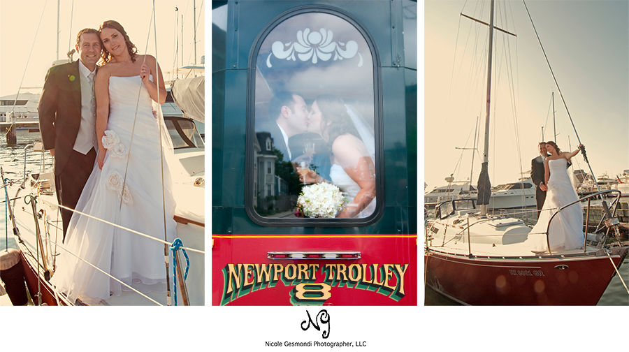 bride and groom on a sailboat in Newport ri bride and groom on a sailboat in Newport ri