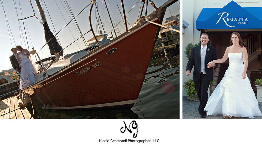 bride and groom on a sailboat in Newport ri bride and groom on a sailboat in Newport ri