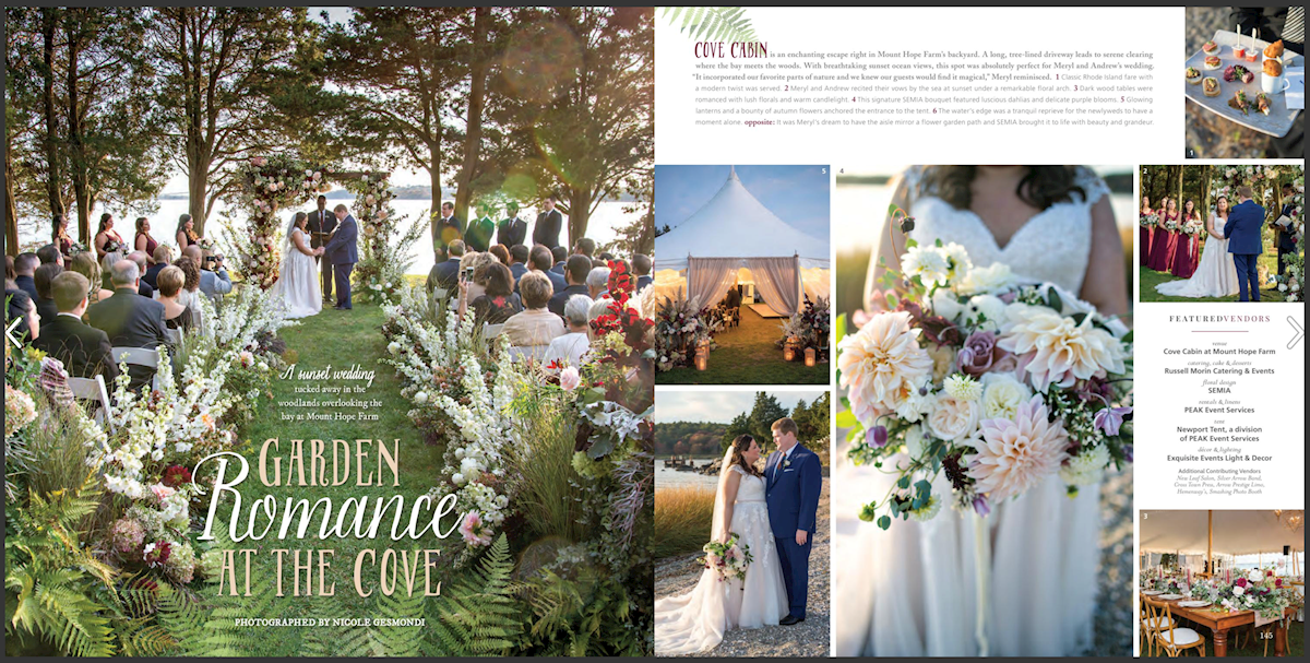Meryl and Andrew's Mount Hope Farm wedding in print! mount hope farm wedding printed in 2020 Bliss Celebrations magazine