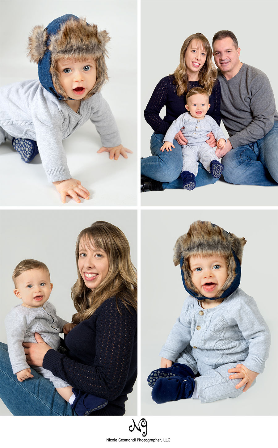 in studio family portraits on a white backdrop
