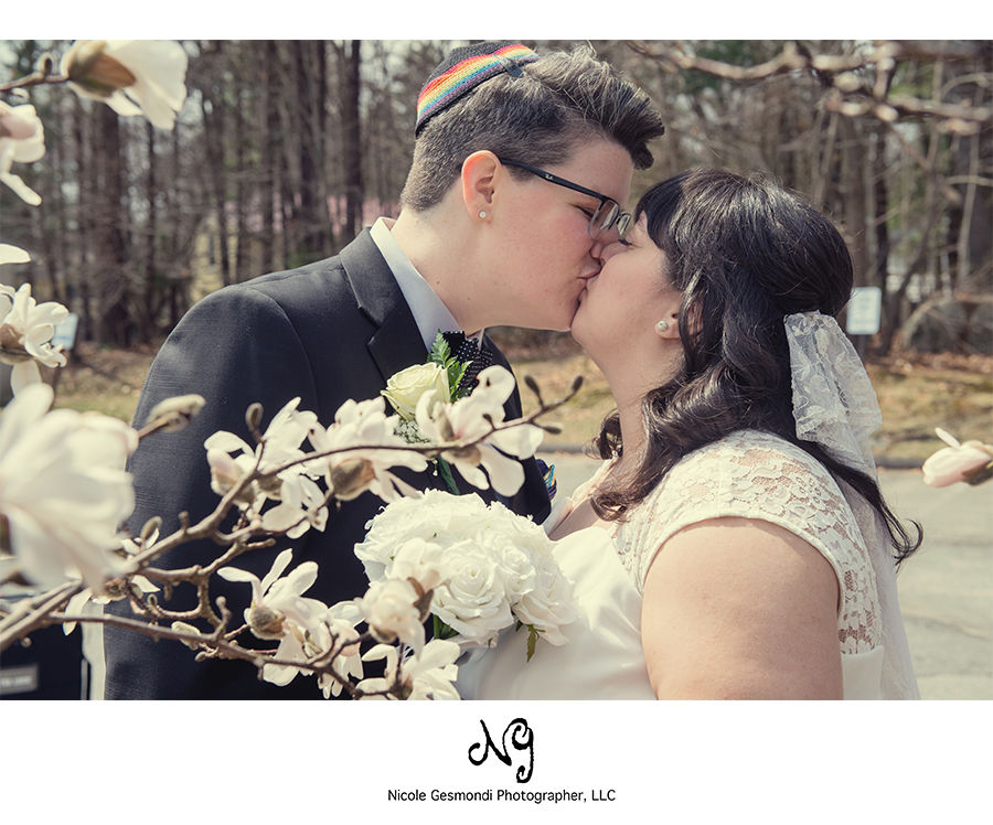same sex jewish wedding boston two brides kissing