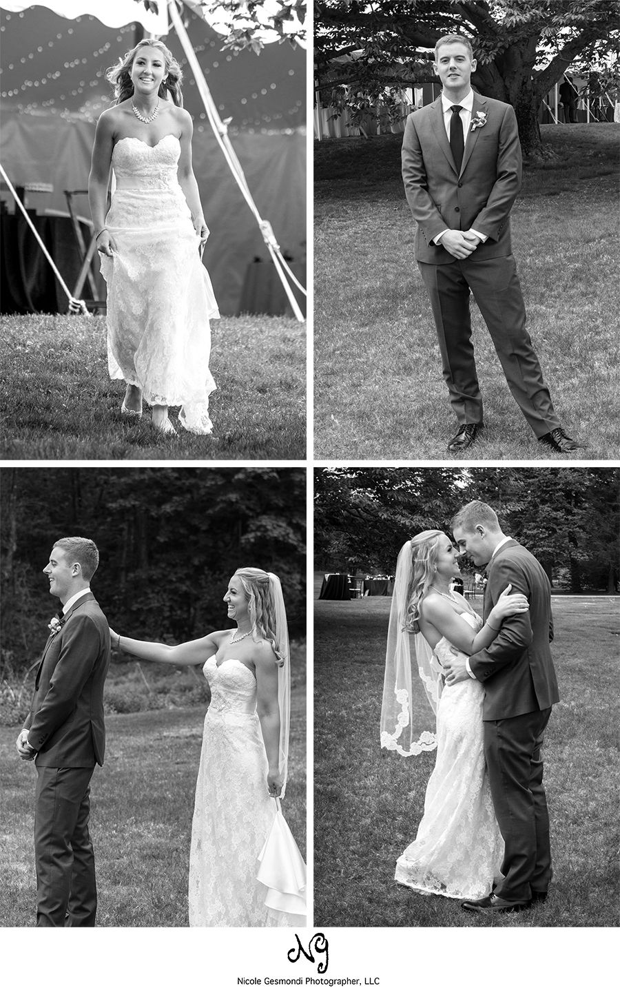 black and white wedding first look photos